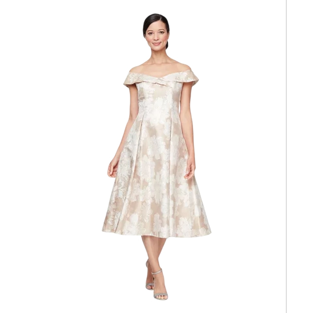 Alex Evenings Women's Jacquard Off-The-Shoulder Dress